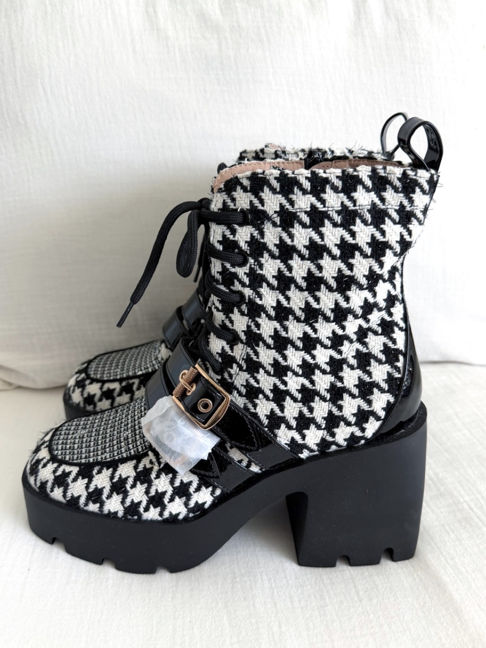 Betsey Johnson Cotton Houndstooth Platform Buckle Boots - Picture 3 of 7
